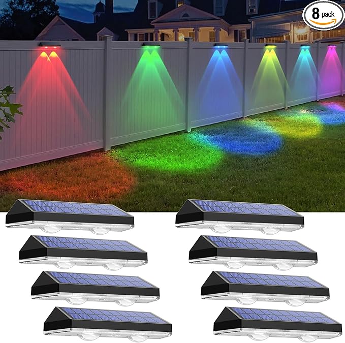 Solar Fence Lights Outdoor - Warm White & RGB 6